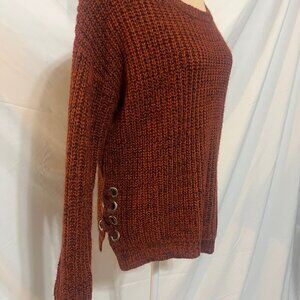 Fall knit sweater, It's Our Time, rust, size medium, grommet lace up sides